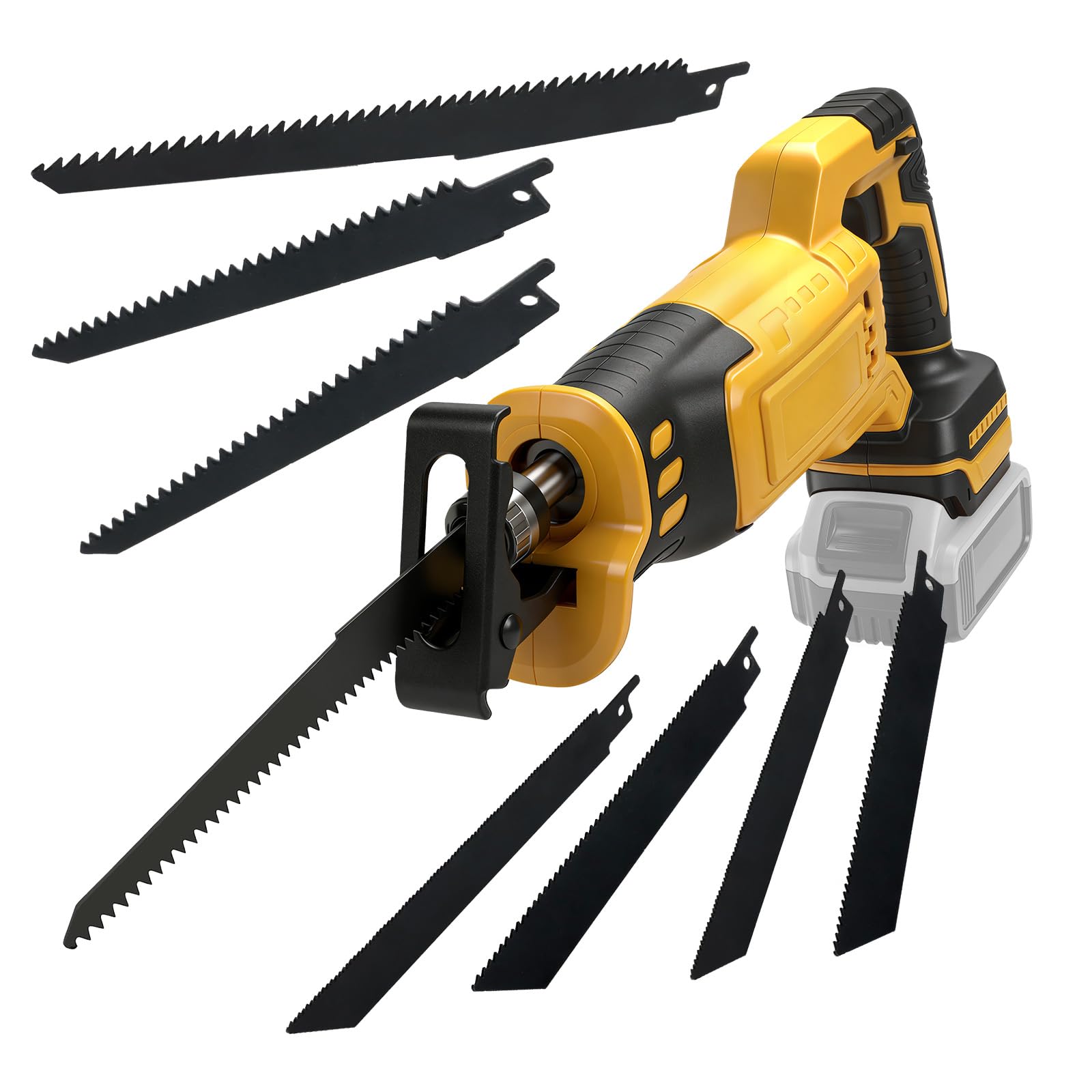 Roadtime Sierra Sable Inalámbrica para DeWalt 20 V baterías (sin batería) | motor sin escobillas 0-3200 RPM Sierra Electrica de Velocidad Variable, con 8 Cuchillas para Cortar PVC/Madera/Metal