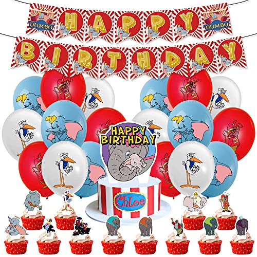 VMOTA 32 Pcs Globo de Elefante Fiesta Cumpleaños Decoraciones Dum-bo Cake Topper Pancarta de...