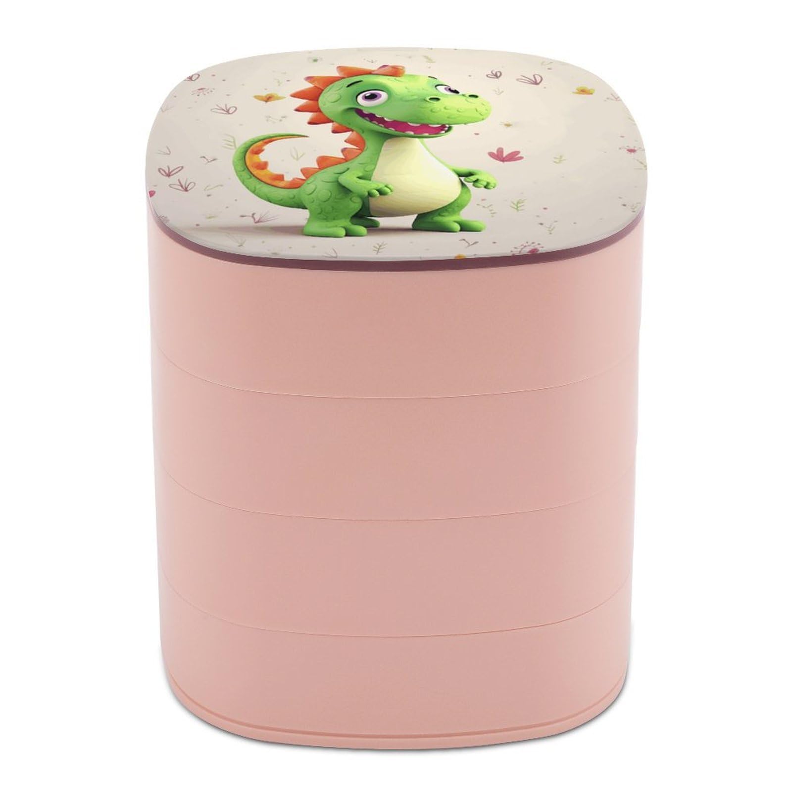 JTREHY Cute DinosaurJewelry Box 4-Layer Rotating Stronge Boxs Round Travel Jewelry Case with Lid for Bracelets Rings Bracelets, Gift for Women