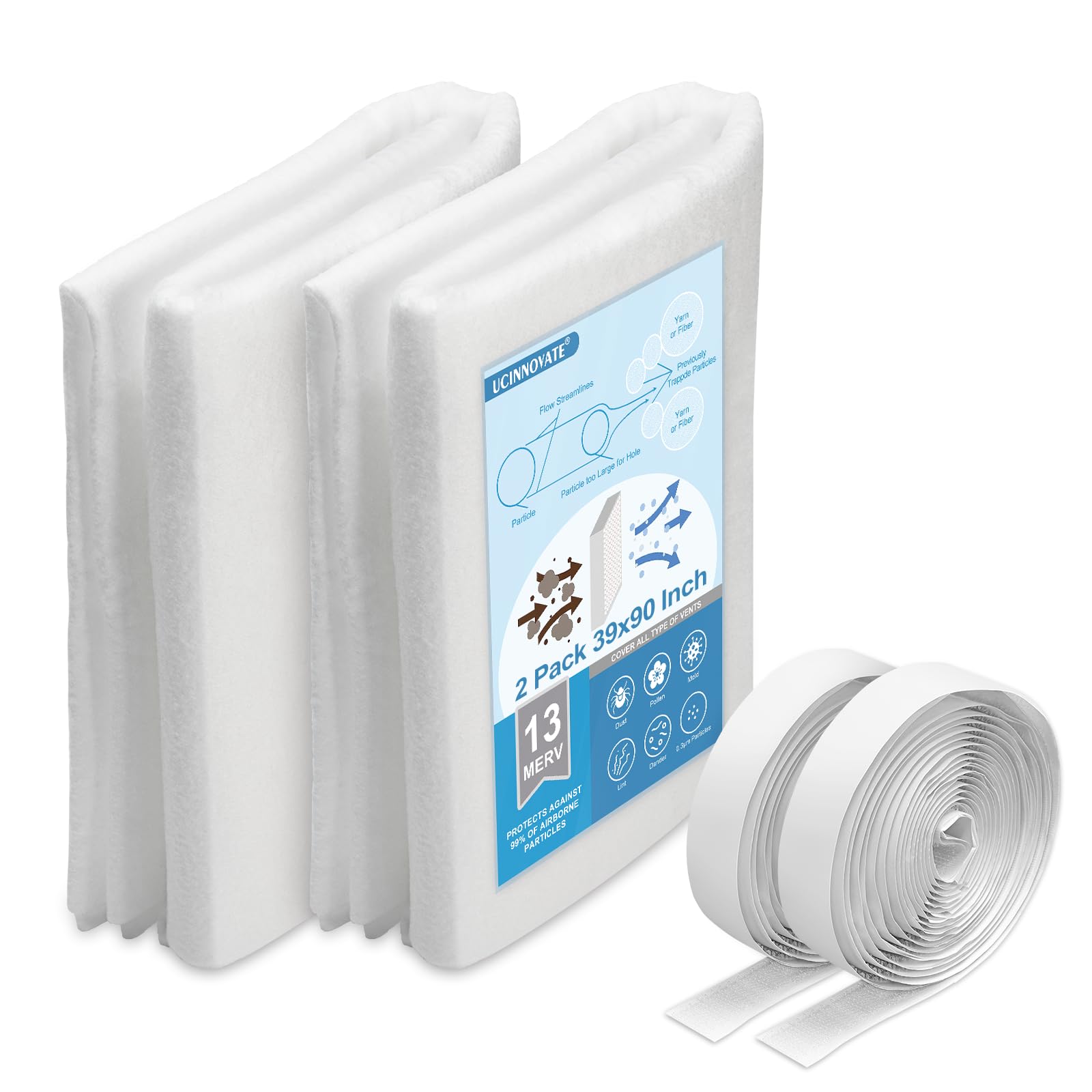 VVFLED 2 Pack 39'' x 90'' Air Vent Filters with 125'' Adhesive Tape, Merv 13 Filter Electrostatic Media
