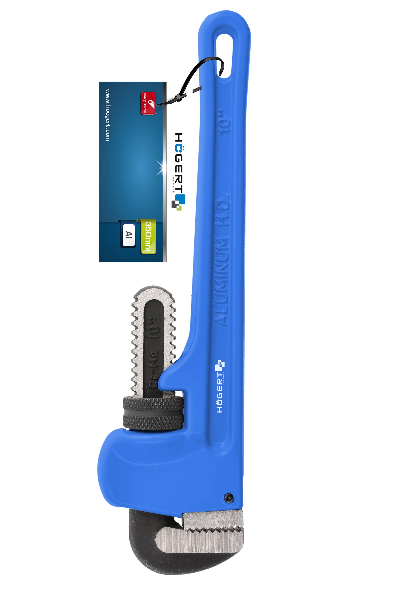 Högert Technik - Llave tubular Stillson alicates de tubo de 350 mm, aluminio de 14" - Alicates para bomba de agua para profesionales y bricolaje, reparación de tuberías de alcantarillado o calefacción
