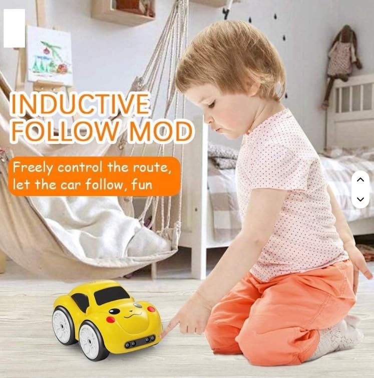 Image of Mini RC Intelligent Sensor Stunt Car Toy for Kids 3-8 | 4 Smart Modes: Follow Object, Chase, and Follow Track | Rechargeable Cartoon Car with Music & Bright LED Lights | Best Birthday Gift for Kids