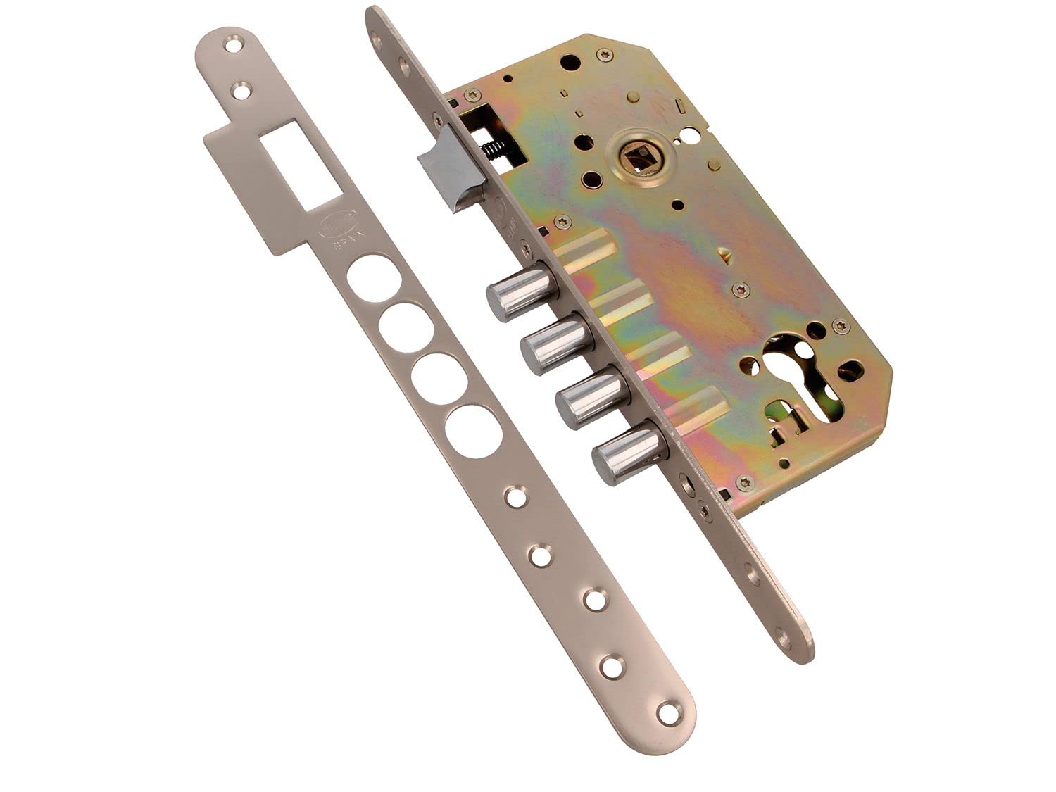 Amig Matt Chrome - Mod.101 Base Embossing Lock For Entry Wood Doors | With Reversible Lever | For 8 Mm Square Handles | Made Of Steel With Matte Chrome Finish