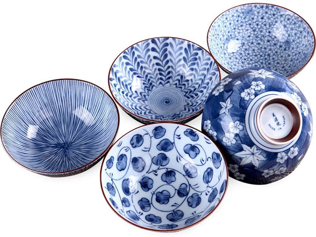 WOTZOV Bowl Household Large Noodle Bowl Tableware Japanese Style And Wind Ceramic Bowl Set, 250Ml Grain/Soup/Noodles/Salad Bowl, Set Of 5