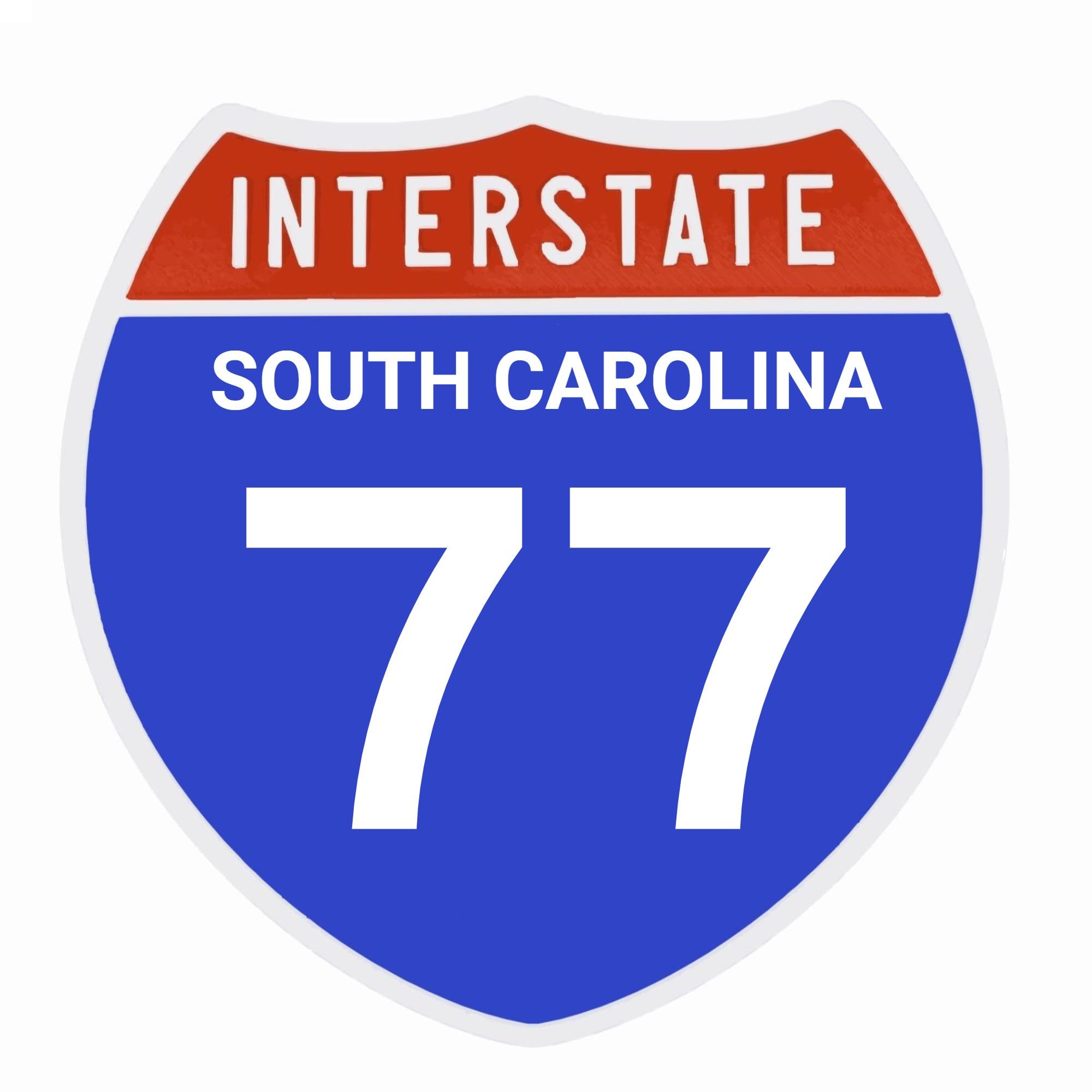 Interstate 77 Road Sign Replica Personalized Travel Sign Board Home Office and Workspace Decor Blue Red Background with