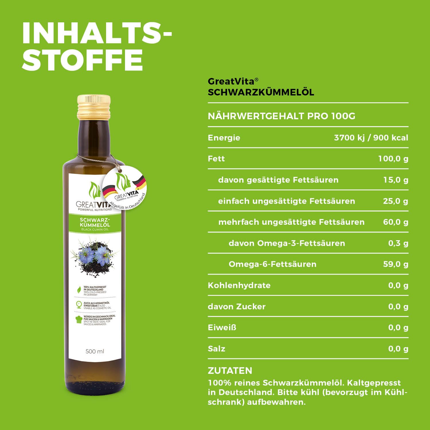 Olio di cumino nero MeaVita, 100% puro e pressato a freddo, 1 confezione (2 x 500 ml)