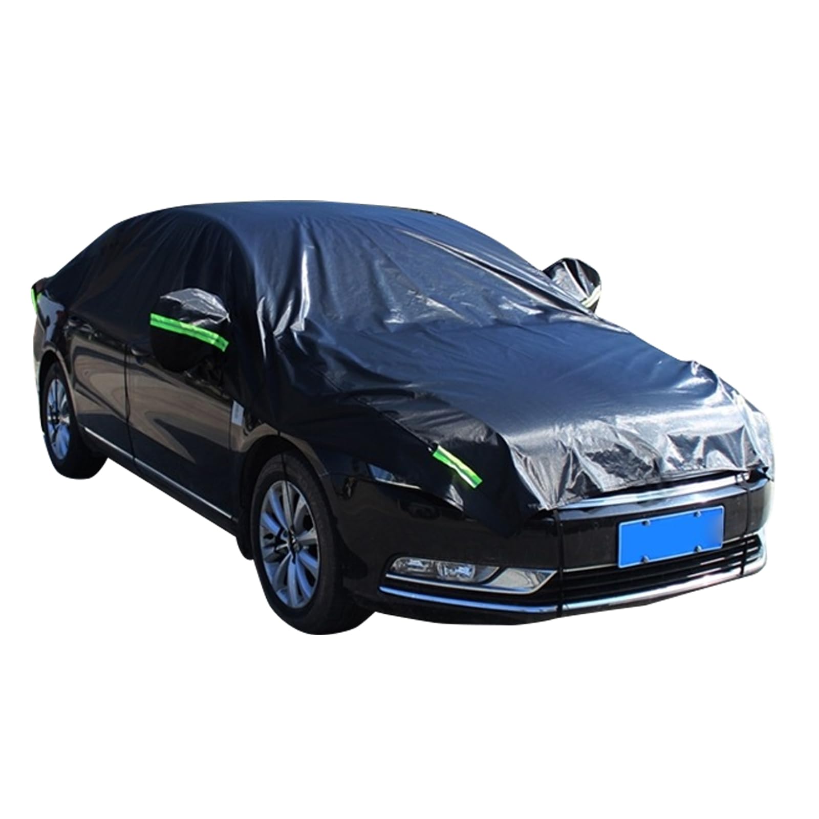 Opuweiy Car Half Cover Oxford Summer Rainproof Sunshade Cover All-season Thickened Car Roof Protector Universal for Sedans Black