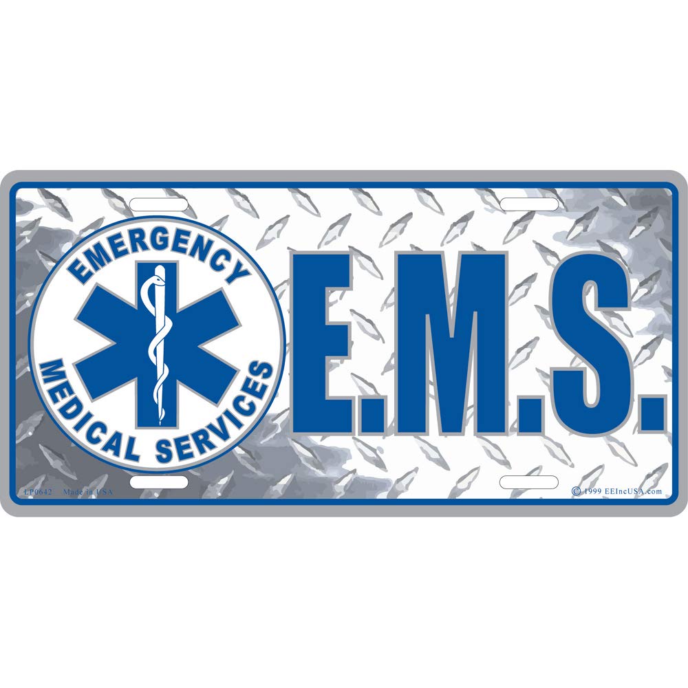 EMS Emergency Medical Services Automobile Metal License Plate Including Fastener Screws