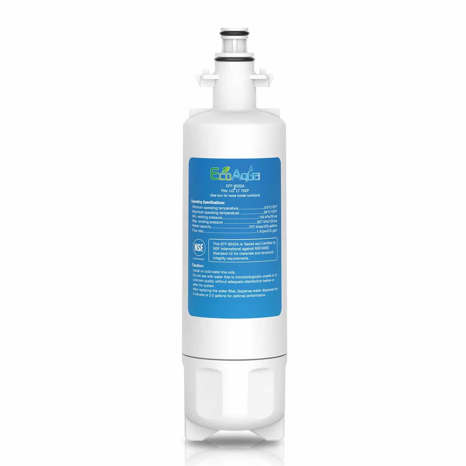 EcoAqua EFF-6032A Fridge Water Filter Compatible with LG ADQ36006102, ADQ36006101-S, ADQ36006101, LT700P, APF-1400, CLCH106, HDX FML-3, Kenmore 46-9690, Kenmore 79572032110, LP-1400P, NV-120A (1)