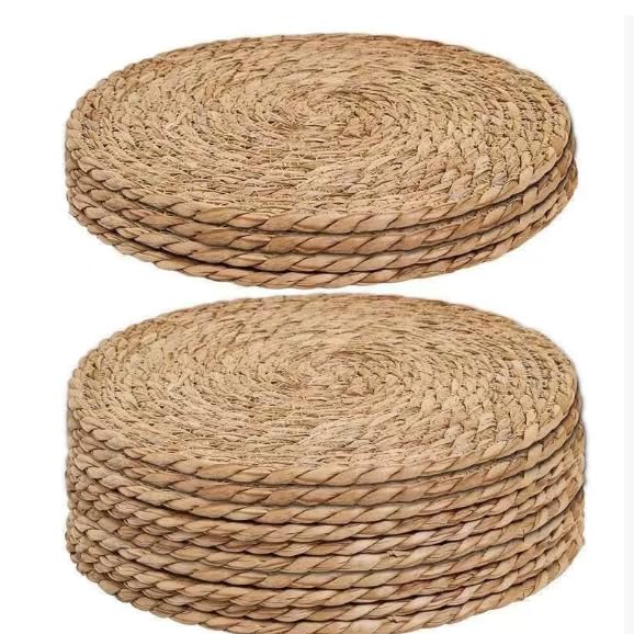 Lot de 10 sets de table ronds en rotin tissé à la main, 24 cm, résistant à la chaleur, dessous de verre en roseau naturel, style bohème