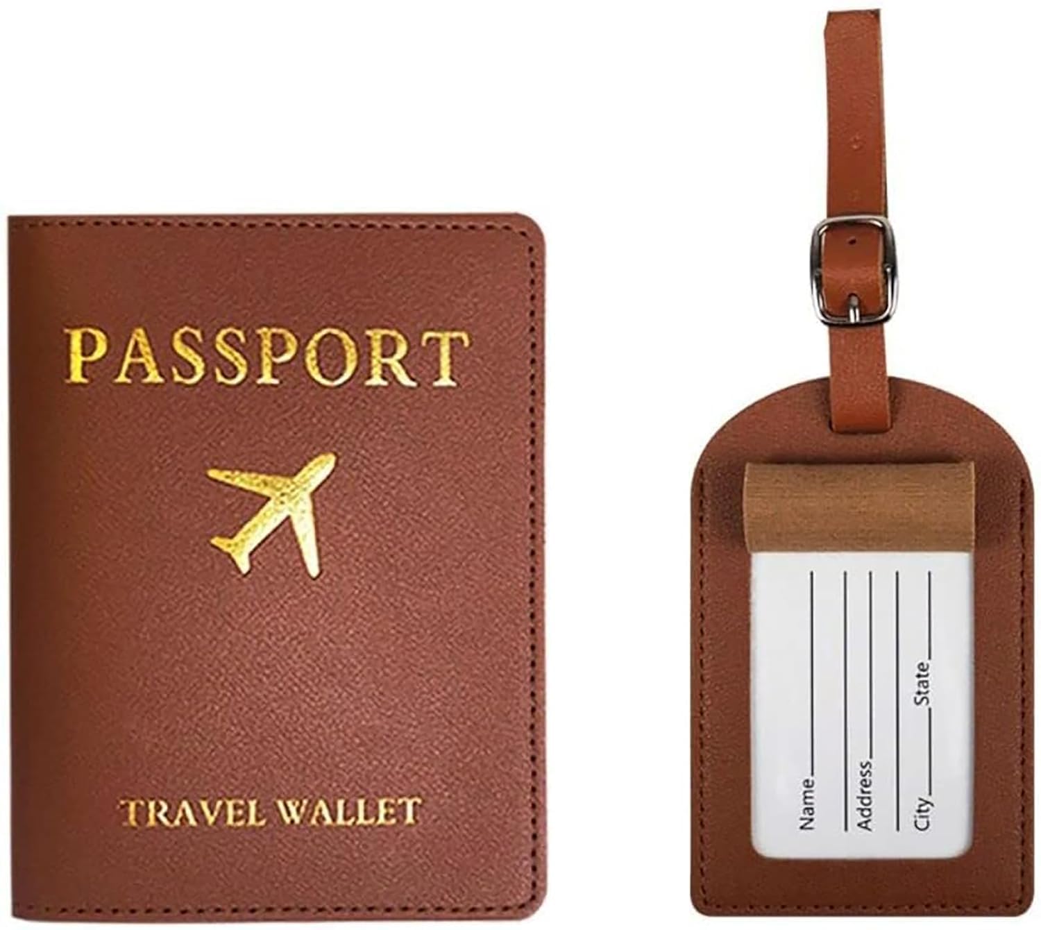 Passport Cover and Suitcase Tag Set, PU Leather Passport Holder, Luggage Tag with Address Label, Passport Cover for Credit Cards, ID and Travel Documents (Brown)-image-23