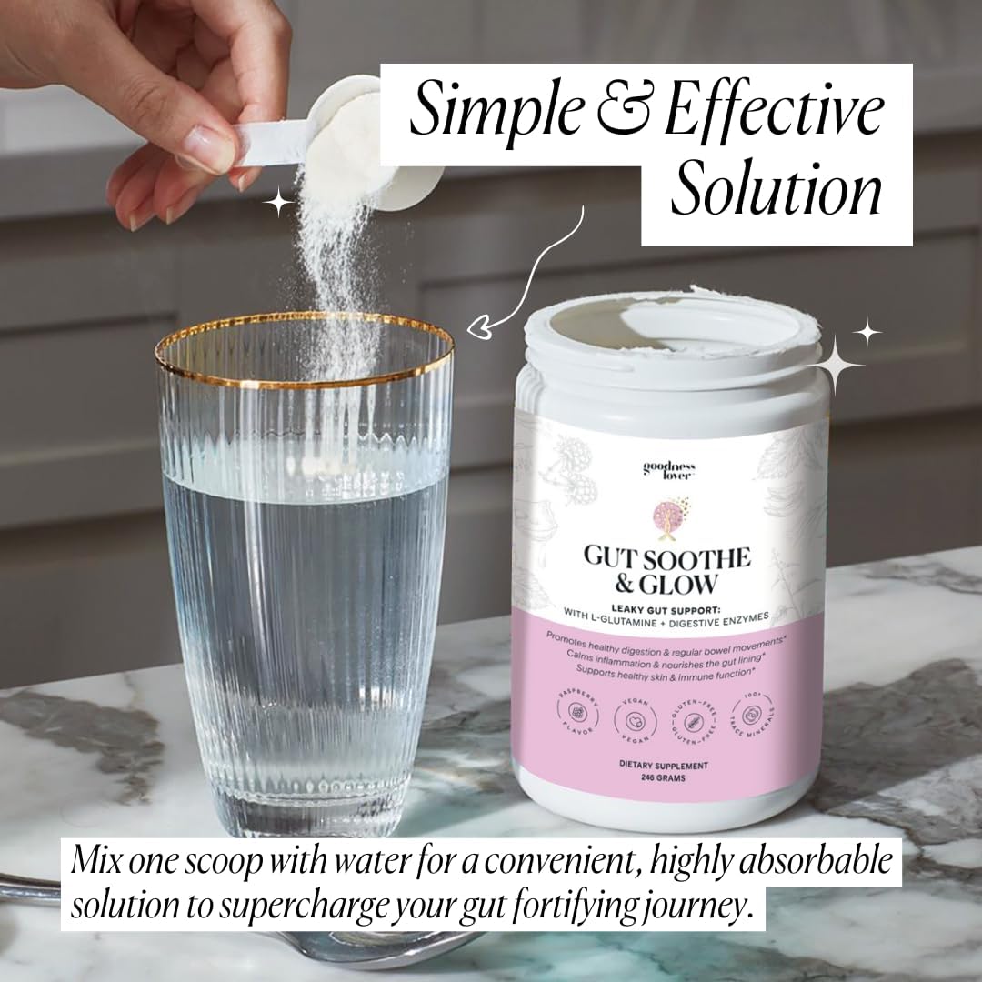 Goodness Lover Gut Soothe & Glow, Gut Digestive Support Supplement with L-Glutamine Powder and MSM, Support Bloat Relief, with Aloe Vera, Slippery Elm, Lemon Balm, 30 Servings - Image 5