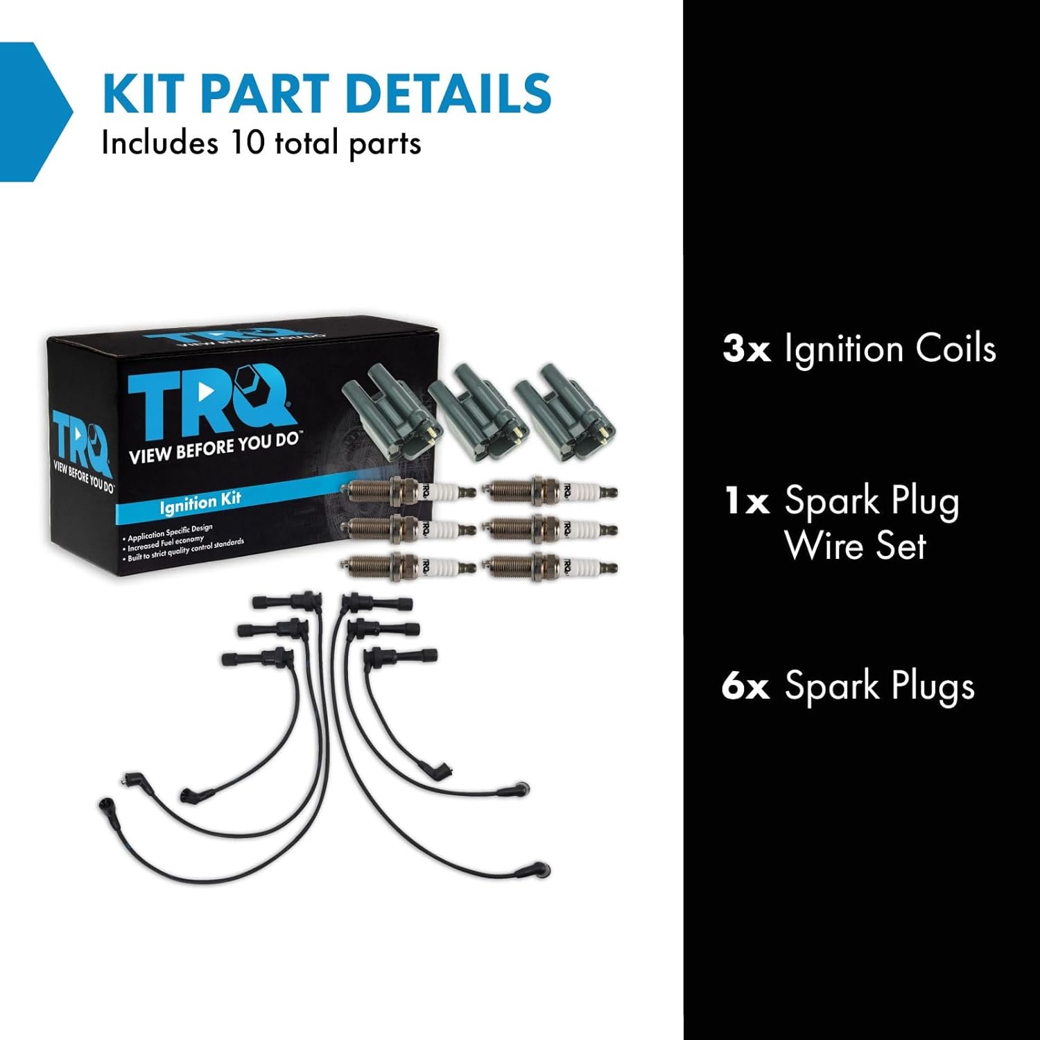 TRQ Ignition Coil and Spark Plug Kit 10 Piece Spark Plug Wire Set Iridium Spark Plugs Compatible with 1991-1999 Mitsubishi 3000GT 1992-1995 Diamante