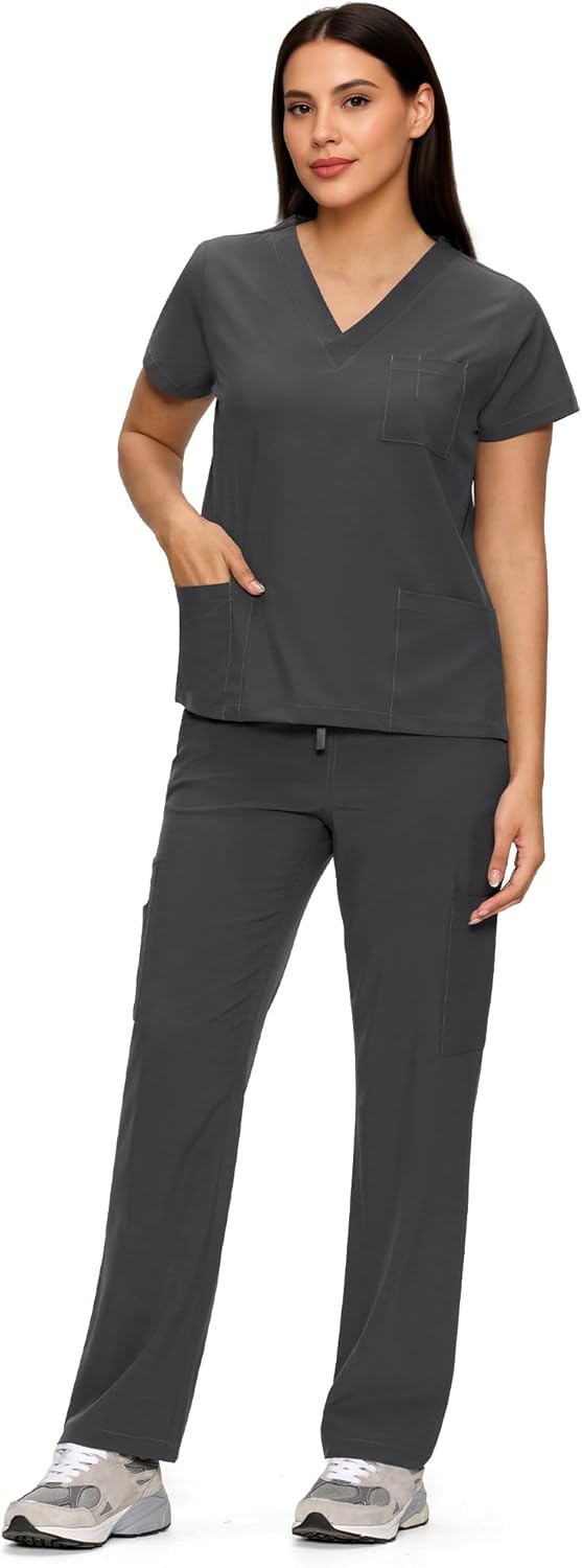 Scrubs for Women Set, Medical Women Scrubs, V-Neck Top and Straight Leg Pants with 11 Pockets (Relaxed Fit) - Image 6