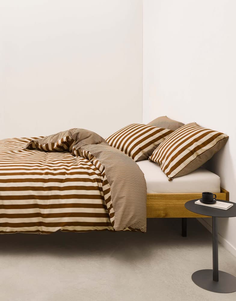 Marc O'Polo Pościel Classic Stripe paski satyna bawełniana Toffee Brown, 155 x 220 + 1 x 80 x 80 cm