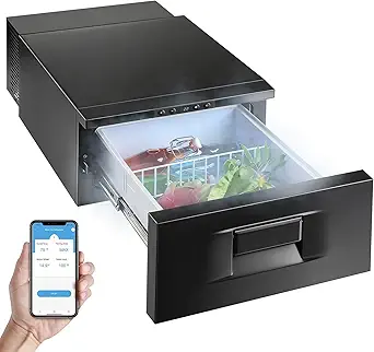 GALUBUBU Drawer Refrigerator with Slider Design & APP Control – 33QT 12V Car Fridge, Fast Cooling -4℉~68℉, 60W Low Power - Portable Drawer Cooler for SUV/Truck/RV/Camping, 30° Anti-Shock, 45dB Quiet