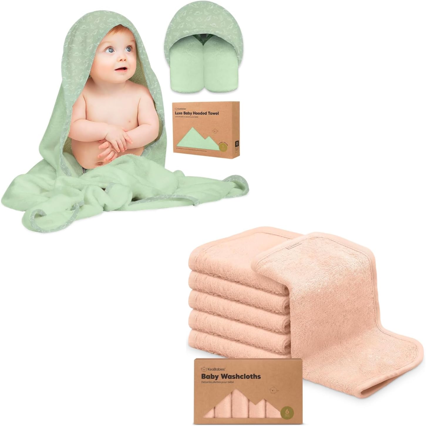 KeaBabies Baby Hooded Towel and Baby Washcloths for Newborn, Kids - Soft Bath Towels with Hood for Toddlers - Soft, Absorbent Infant Bath Cloth and Newborn Face Washcloths
