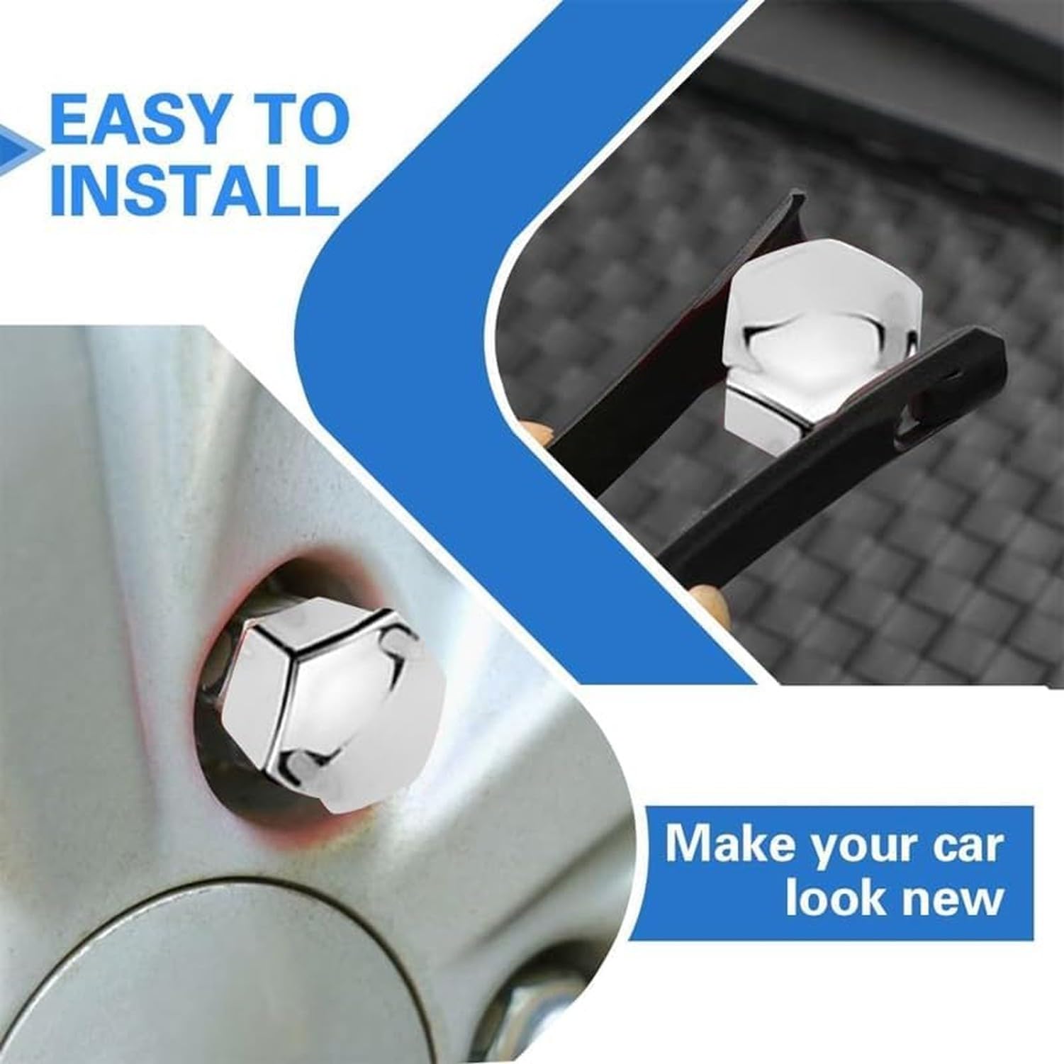 HURUMA 20 Pieces Silver Chrome Wheel Nut Covers Plastics Caps Protectors Bolts Accessories Auto Styling 20mm Diameter Styling Trim Tools, Normal, 21mm