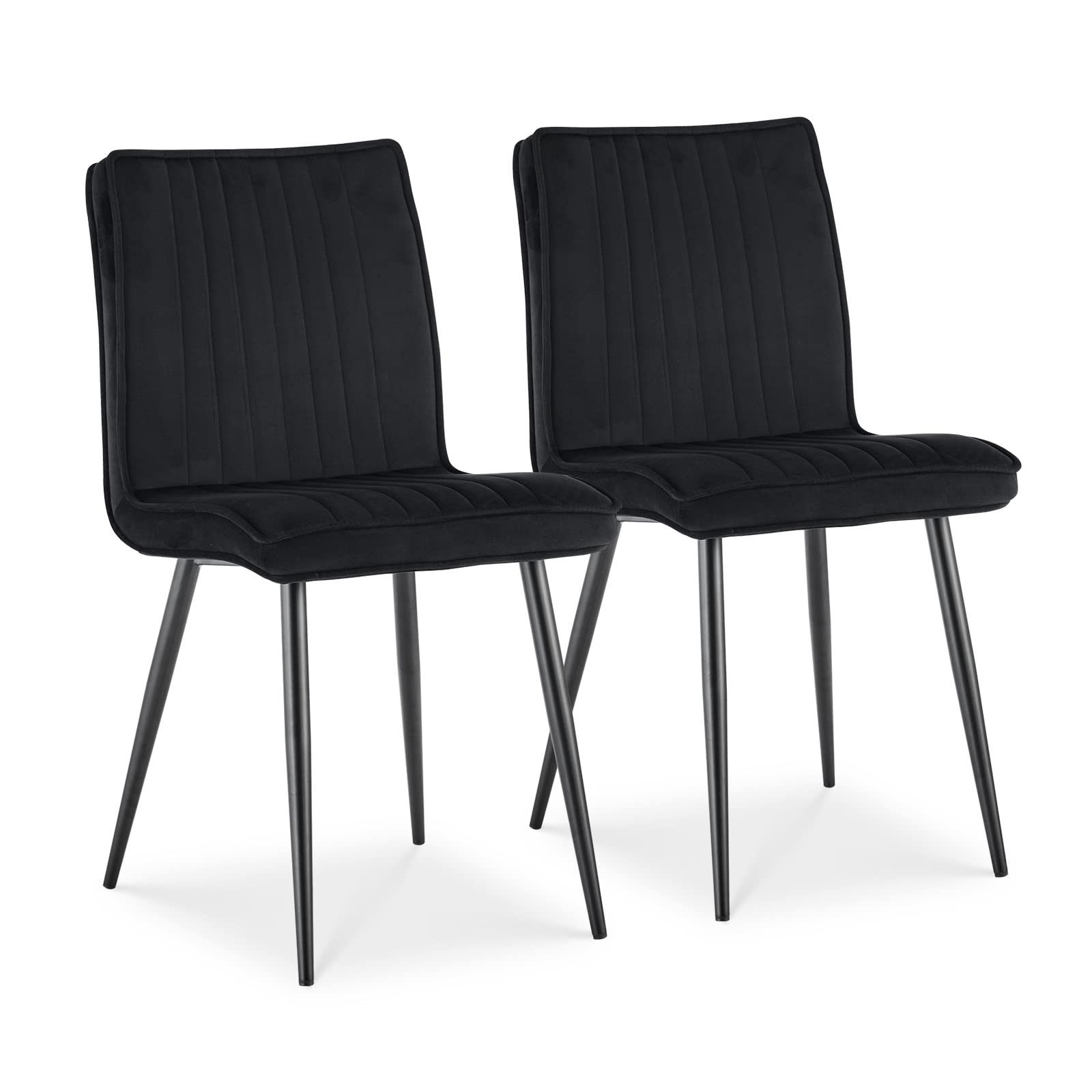 TUKAILAi Black Velvet Dining Chairs Set of 2 Upholstered Kitchen Counter Chairs with Backrest and Sturdy Metal Legs, Lounge Chair for Home Dining Living Room Bedroom Restaurant Reception