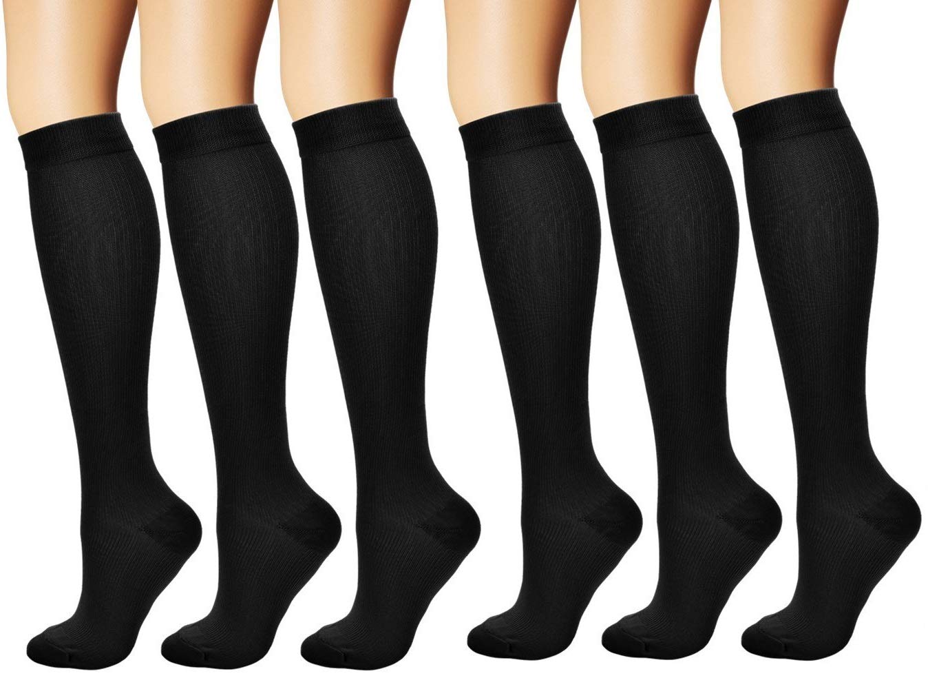 MojaSportsGraduated Compression Socks Athletic Medical Use for Men Women (Plain Black : 6 Pair, Small/Medium)