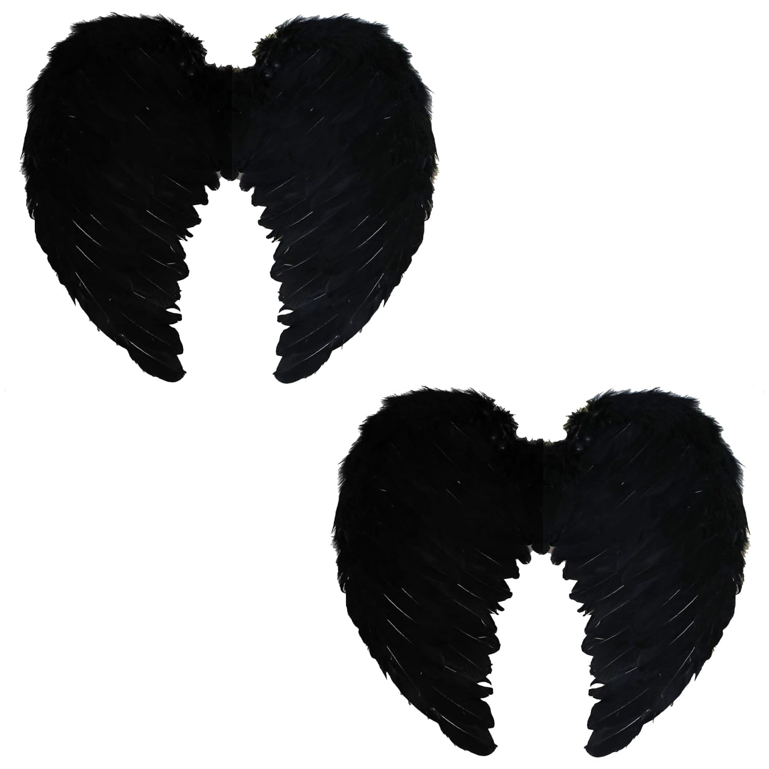Halloween Black Angel Wings - Pack of 2 - Black Feather Wings with Elasticated Straps - Adults Dark Angel Halloween Trick or Treat Fancy Dress Costume Accessory