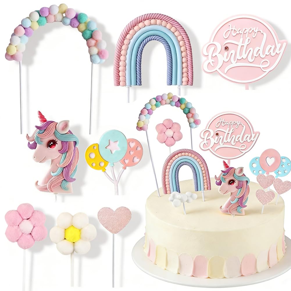Rainbow Pony Unicorn Cake Decoration,13Pcs Pony Birthday Decoration Rainbow Cake Topper Unicorn Party Favors Birthday Cake Decoration for Girl