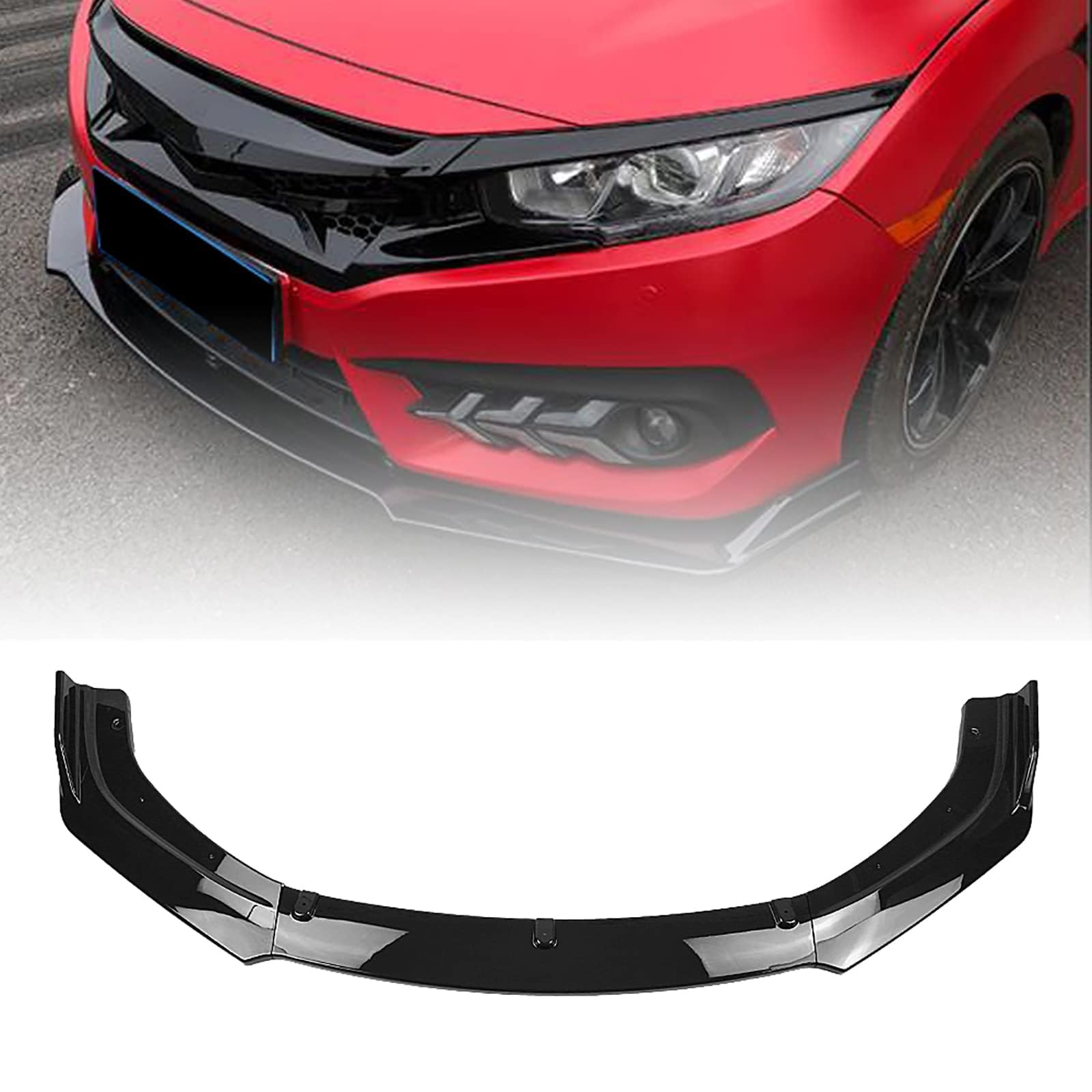 Kit lèvre séparateur Civic 2016 2017 2018 pare-chocs avant 3 pièces