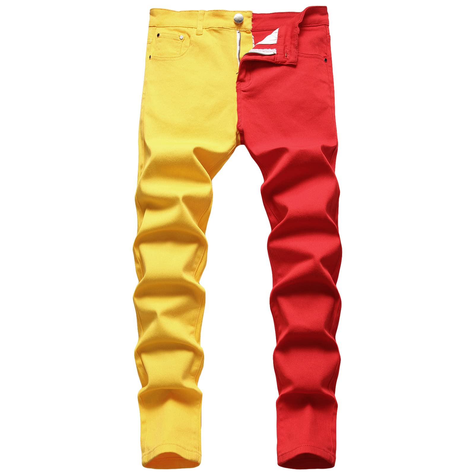 Men's Patchwork Skinny Jeans Slim Fit Stretch Straight Leg Denim Pants Casual Vintage Washed Jean Trousers (Color 7,28)