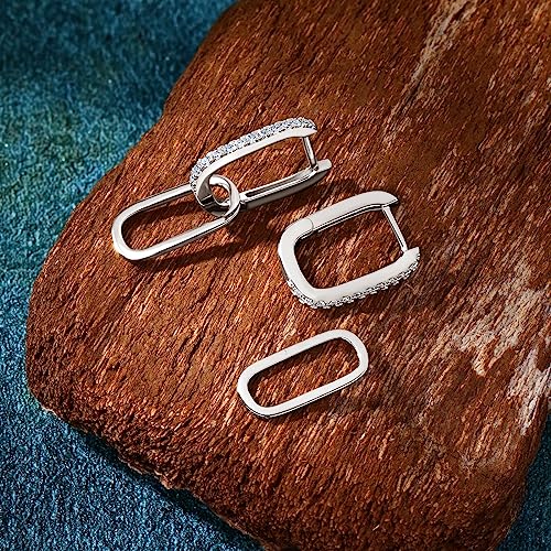 AINUOSHI Moissanite Convertible Link Dangle Earrings for Women, 925 Sterling Silver Paperclip Link Chain Rectangle Drop Earrings, D-E Color Moissanite, Hypoallergenic, Jewelry Box Packed4