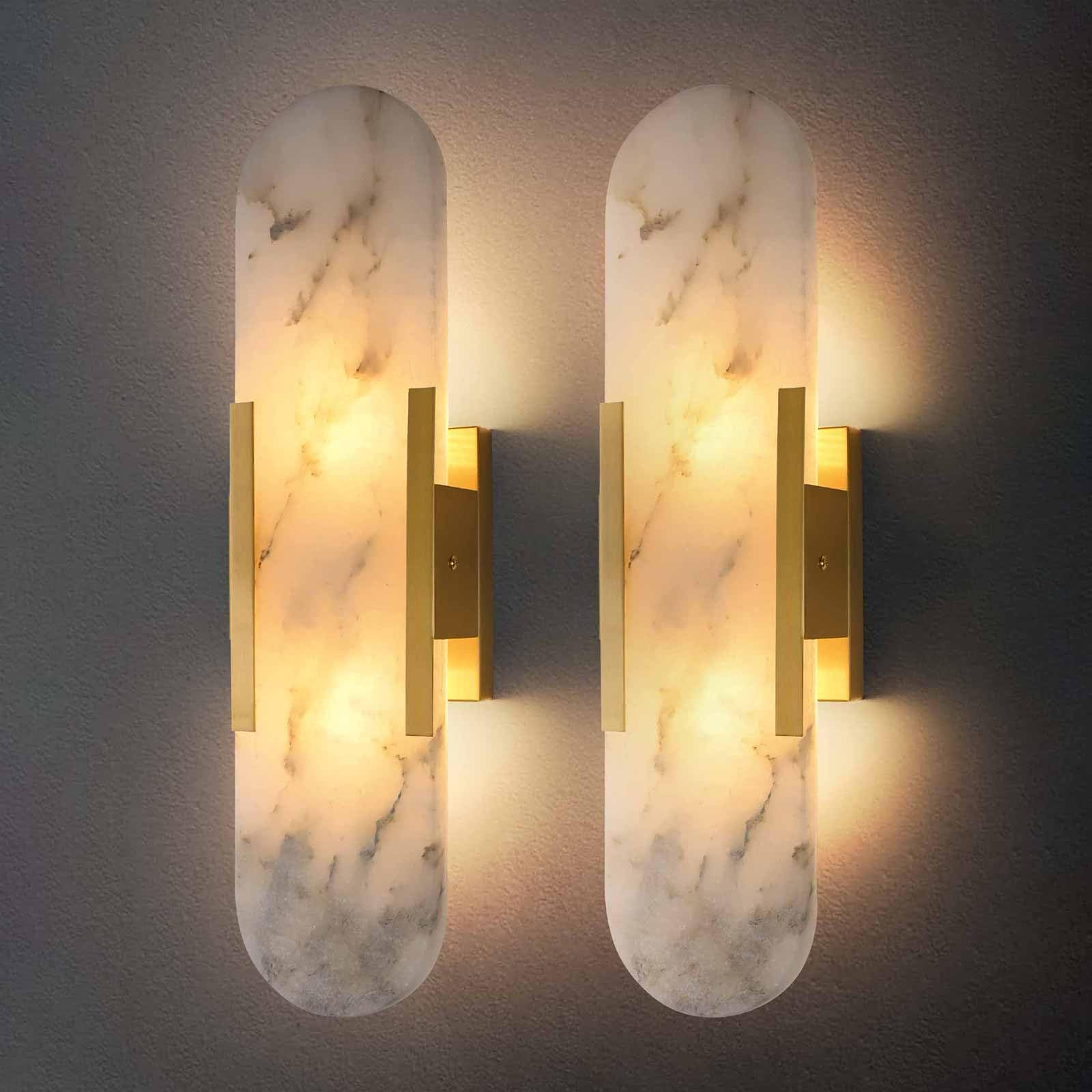 TRIVIDHA Natural Alabaster Wall Sconces Set of 2 Marble Wall Sconce Lighting Bathroom Vanity Light Fixture Modern Stone Wall Lamp Hardwired for Living Room Bedroom Hallway Stairs Dining Room Kitchen