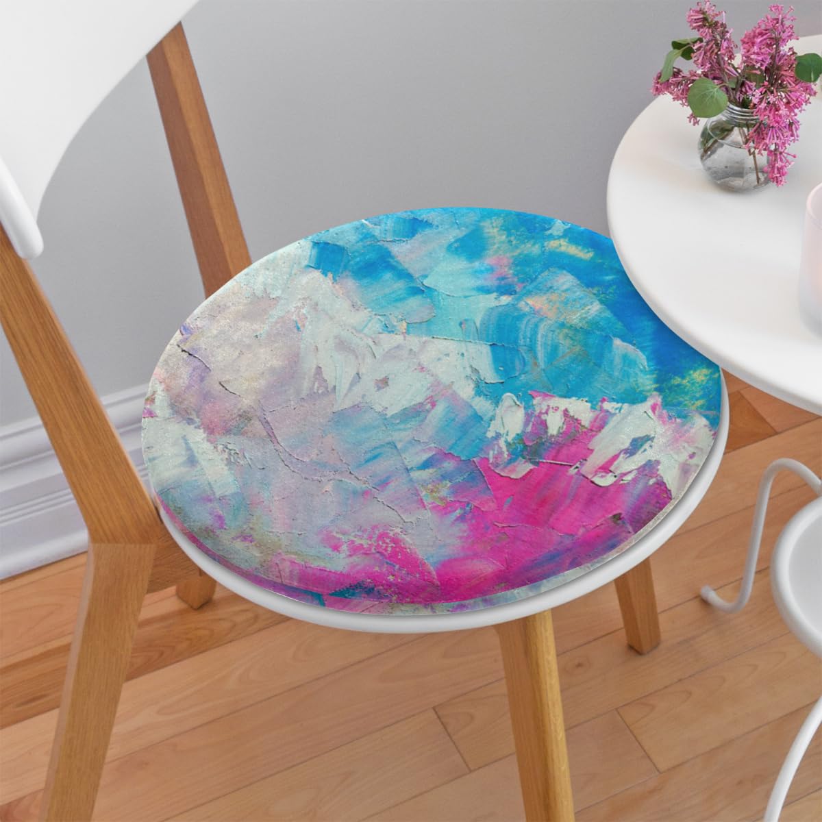 QsirBC Abstract Oil Painting Texture Seat Cushion Super Soft Round Seat Cushion Non-Slip Durable 14.5x14.5 Inch Removable Washable Chair Cushion for Garden Patio Home Kitchen Office Bedroom