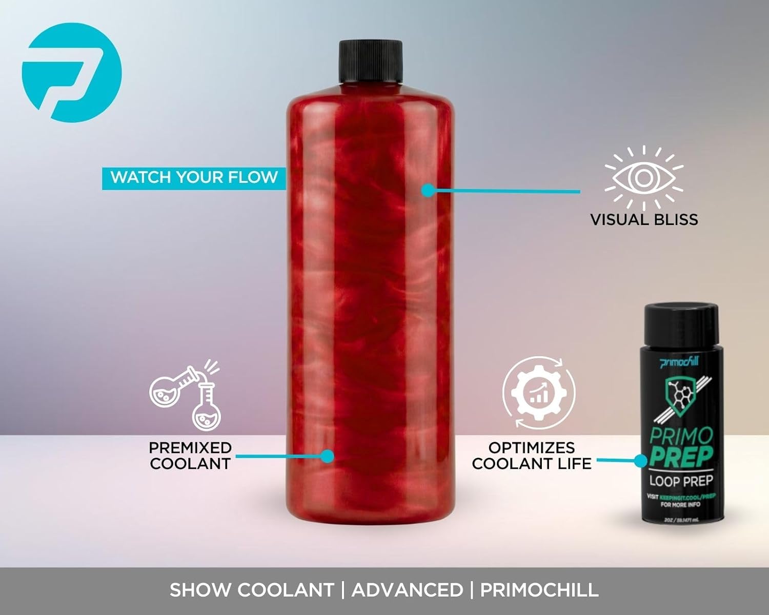 PrimoChill Vue - Computer WaterCooling Coolant, Visual Flow, Solid/Non-Transparent, Full Protection, PrimoPrep Included, Proudly Made in The USA (32oz/.9L) - Crimson