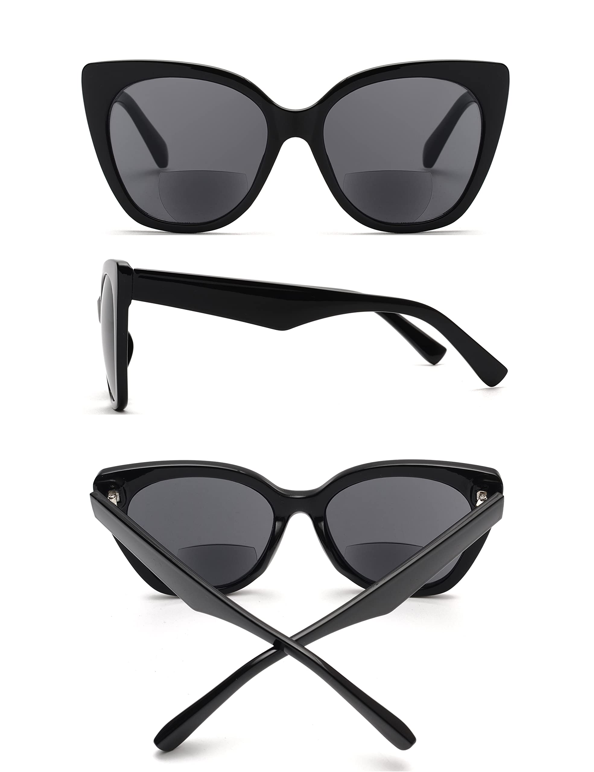 JM Classic Bifocal Reading Glasses Oversized Cateye Stylish Sunglasses Readers for Women Black +2.5 - Image 3