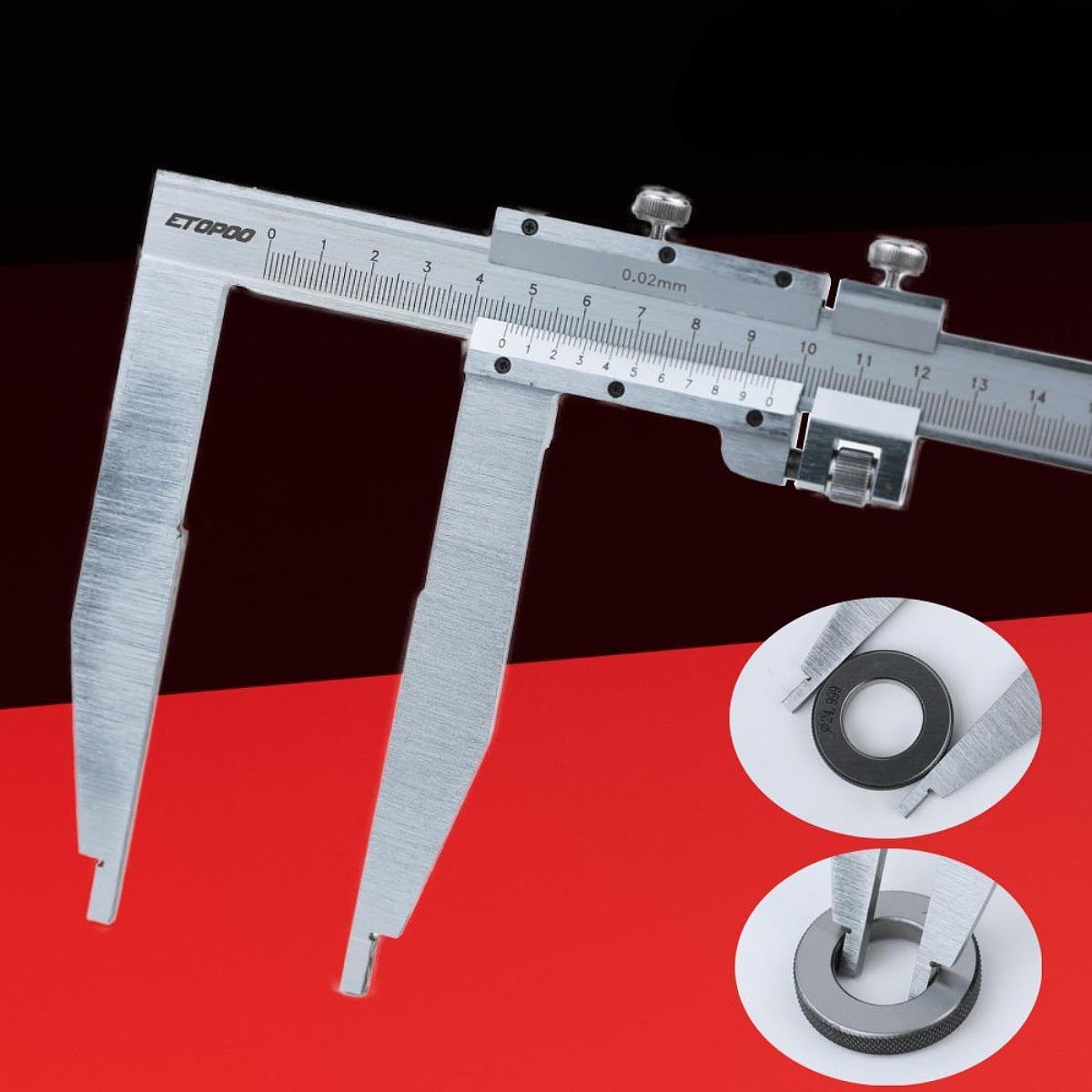 Colcolo Pied à Coulisse en Acier Inoxydable, 300 mm Pied a Coulisse Outil de Mesure 0.02 mm, Haute Précision Outil Micromètre à Longue Mâchoire, pour les Mesures Externes, Internes, Profondeur et Pas