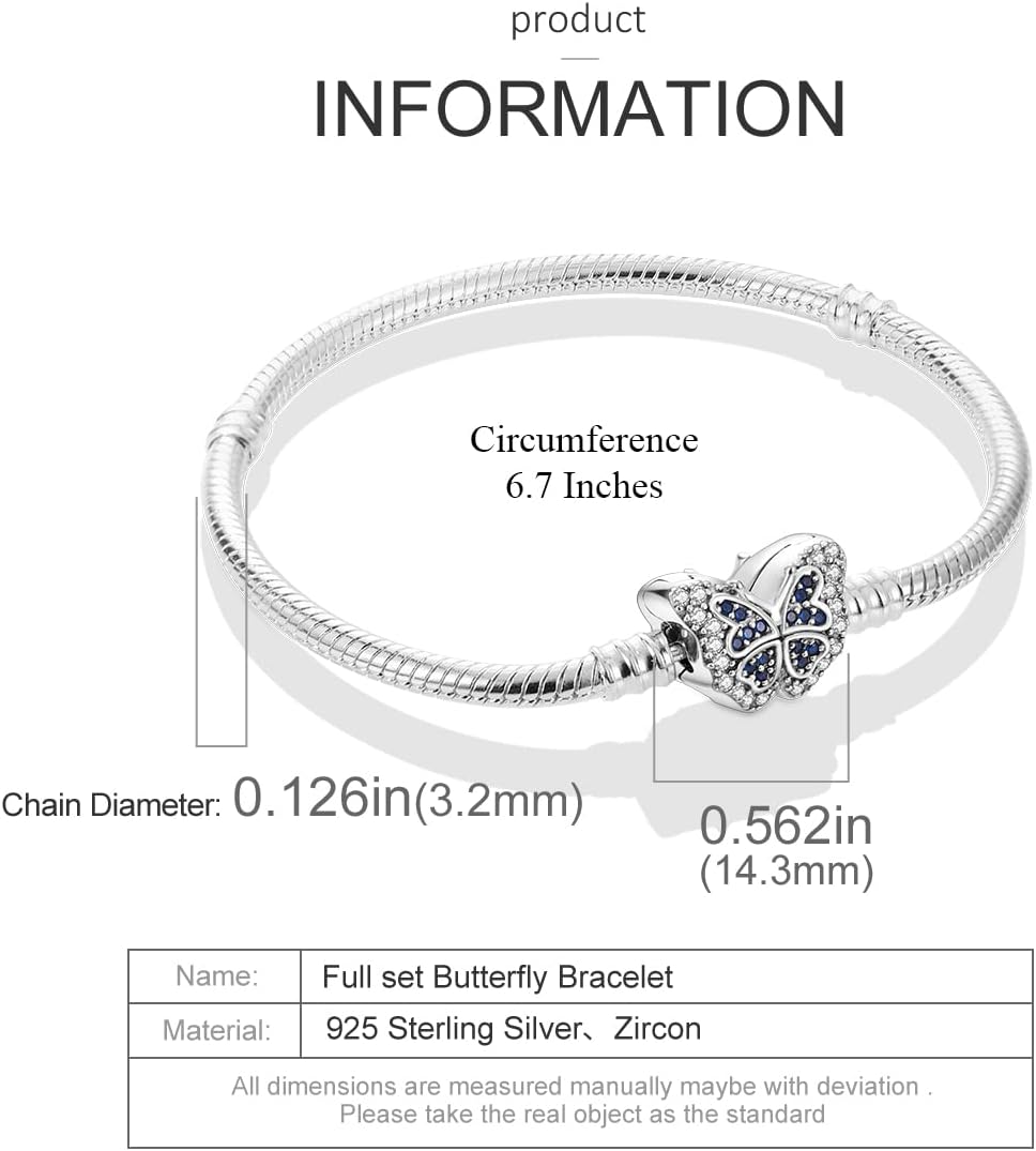 MULA 925 Sterling Silver Snake Chain Charm Bracelet Butterfly Sunflower Heart with 5A Cubic Zirconia Bracelets for Women - Image 5