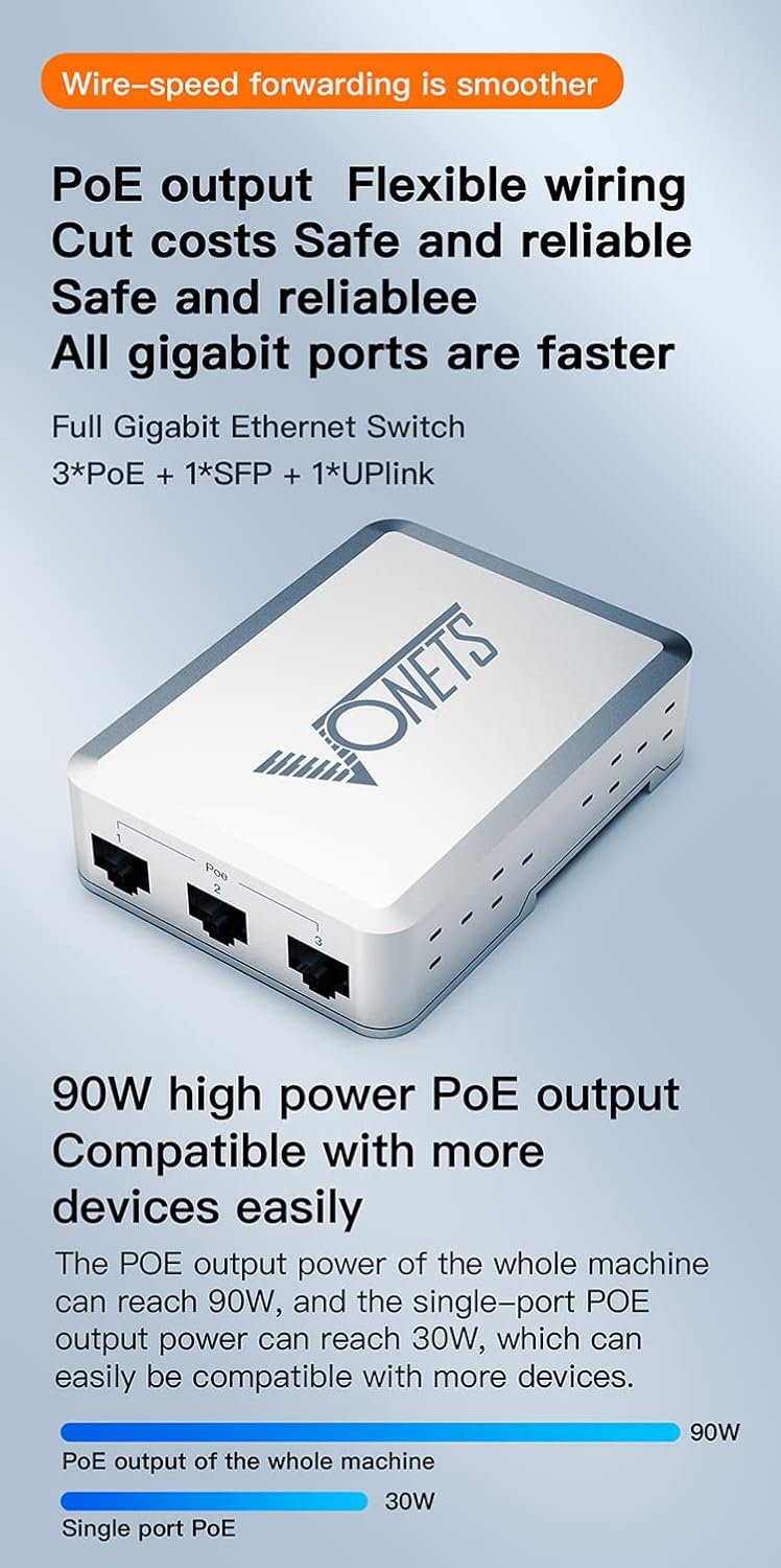 VONETS Industrial PoE Gigabit Switch Gigabit Ethernet Network Switch Ethernet RJ45 Splitter Plug&Play 10/100/1000M 5 Ports Metal Design Universal for Network Devices VSP510