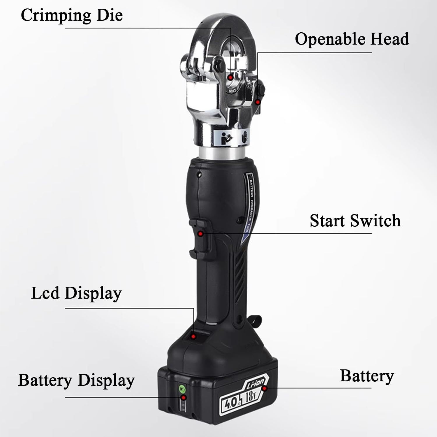Hydraulic Crimping Tool,with LCD Display,Display Power and Working Times,Crimp Cycle 10-15s/Time