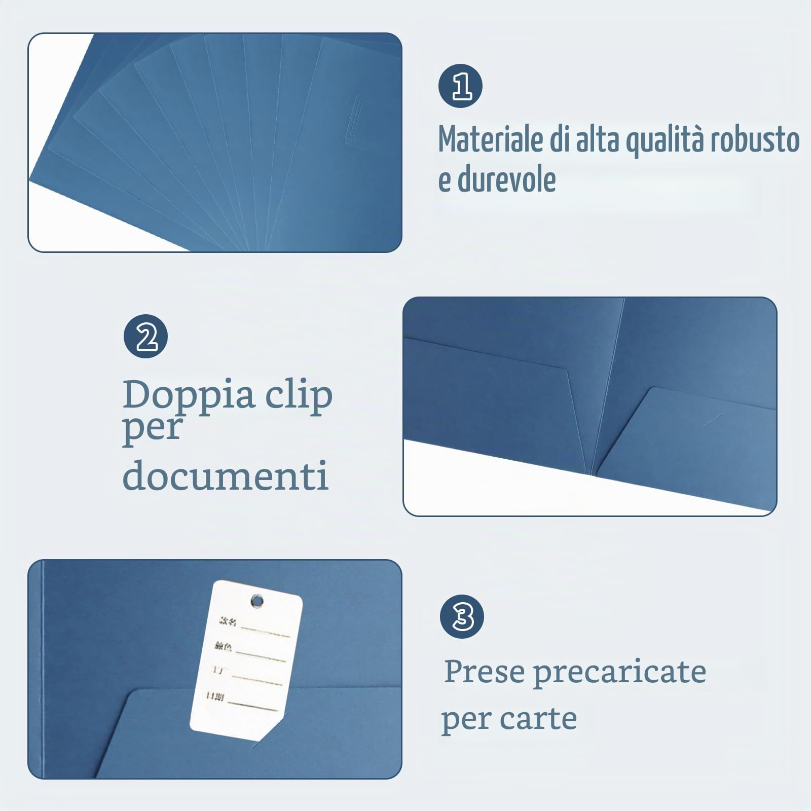 10 Pezzi Cartelline Portadocumenti A4 con 2 Tasche,Cartellette Cartoncino Cartellina Portadocumenti,Lembi in Cartoncino Cartelline per Riunioni,Cartella di Cartone per Ufficio Scuola (Blu)