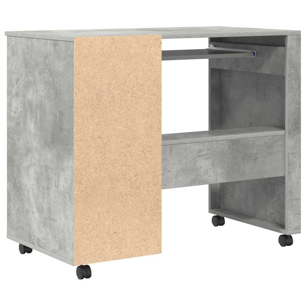Scrivania Porta PC con Ruote 2 Cassetti 91x50x77 cm Grigio | Tavolo da studio salvaspazio per ufficio o camera con ruote bloccabili e vani portaoggetti.