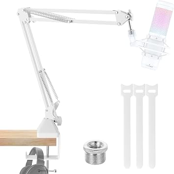 EmJTao QuadCast S Boom Arm Microphone Stand, Adjustable Suspension Boom Scissor Arm Stand for HyperX QuadCast, QuadCast S RGB USB Condenser Microphone White