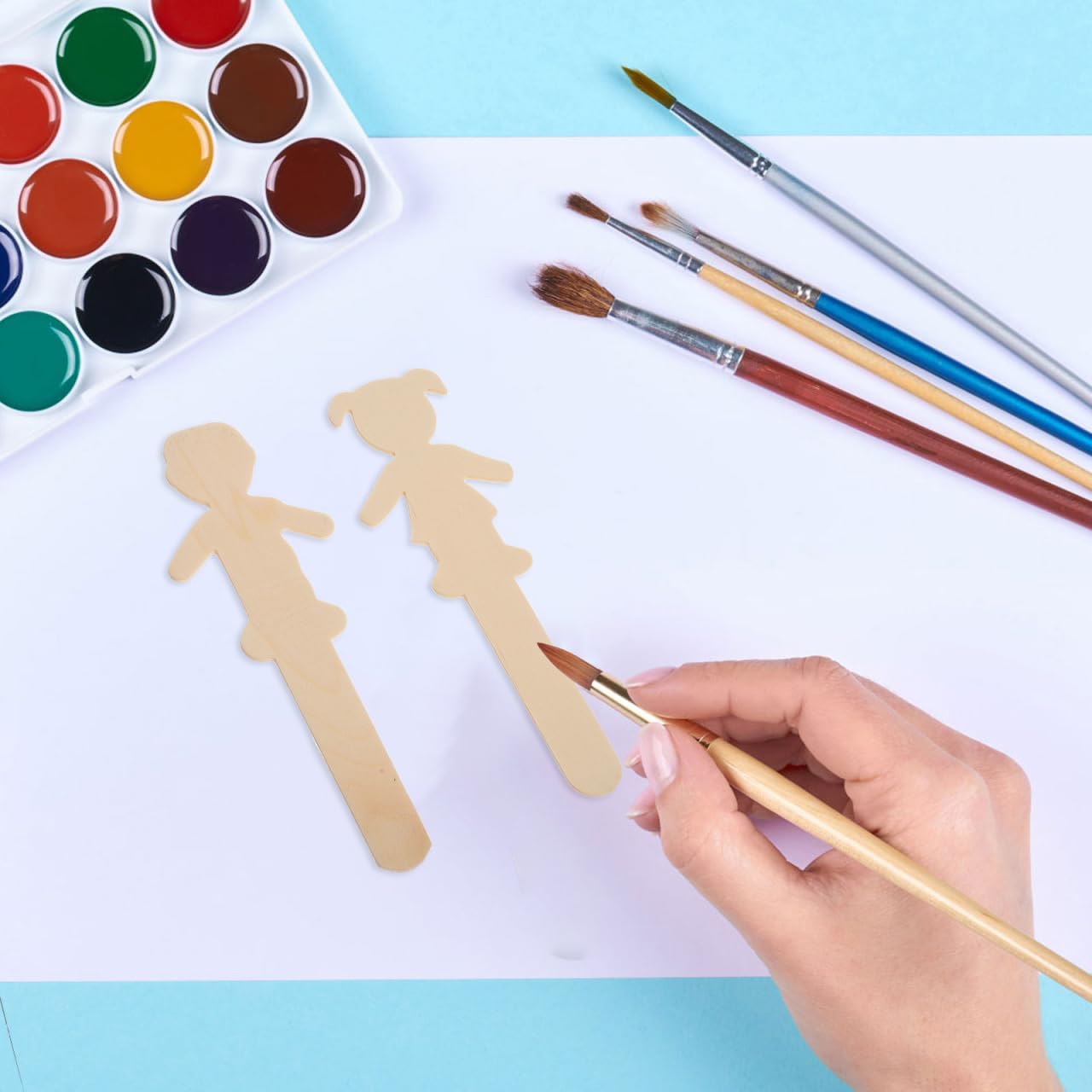 Homoyoyo 20Pcs Unfinished Wooden People Shapes DIY Craft Sticks for Boys and Smooth Edges for Safe Christmas Ornament Decorating Kit - Image 2