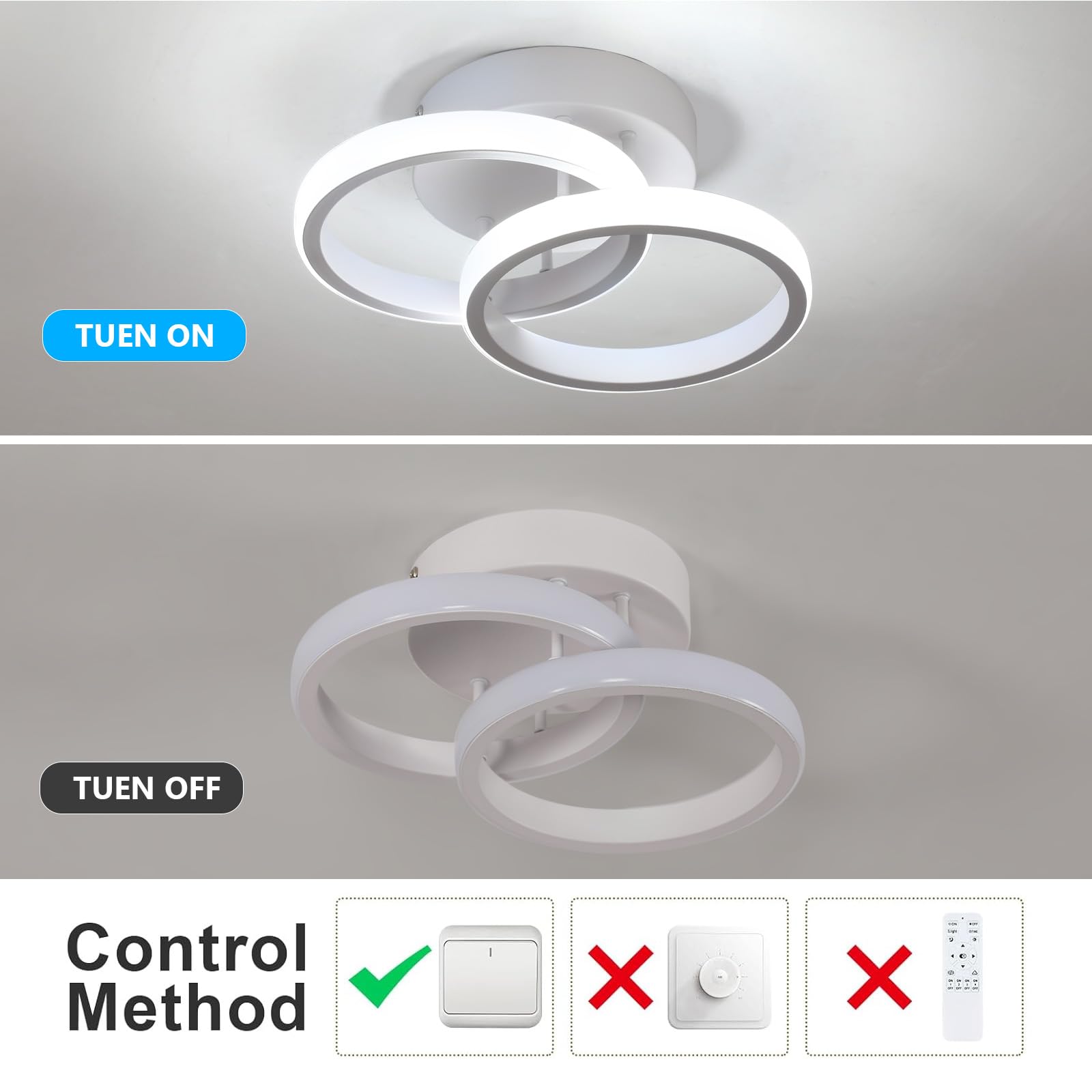 2 Stück LED Deckenleuchte Weiß Runde Kaltesweiß 6500K, 22W 2475LM