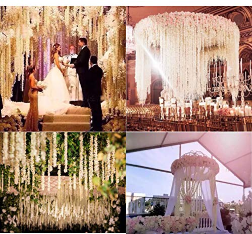 Lnhomy Lannu 33 Ft Artificial Hydrangea Vines Flowes Fake Wisteria Garland Flower Cattleya Plants For Home Wedding Arch Garden Wall Decor, Pack Of 5, (Cream) #TOP6