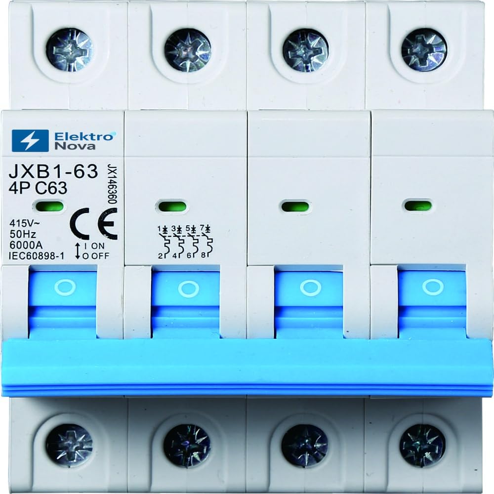 ELEKTRONOVA Interruptor magnetotérmico trifásico 4P 63A C63 6kA - 4 módulos DIN - 380V
