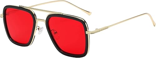 OWL Tony Stark - Gafas de sol cuadradas estilo aviador, montura metálica, estilo Iron Man, gafas vintage para hombre
