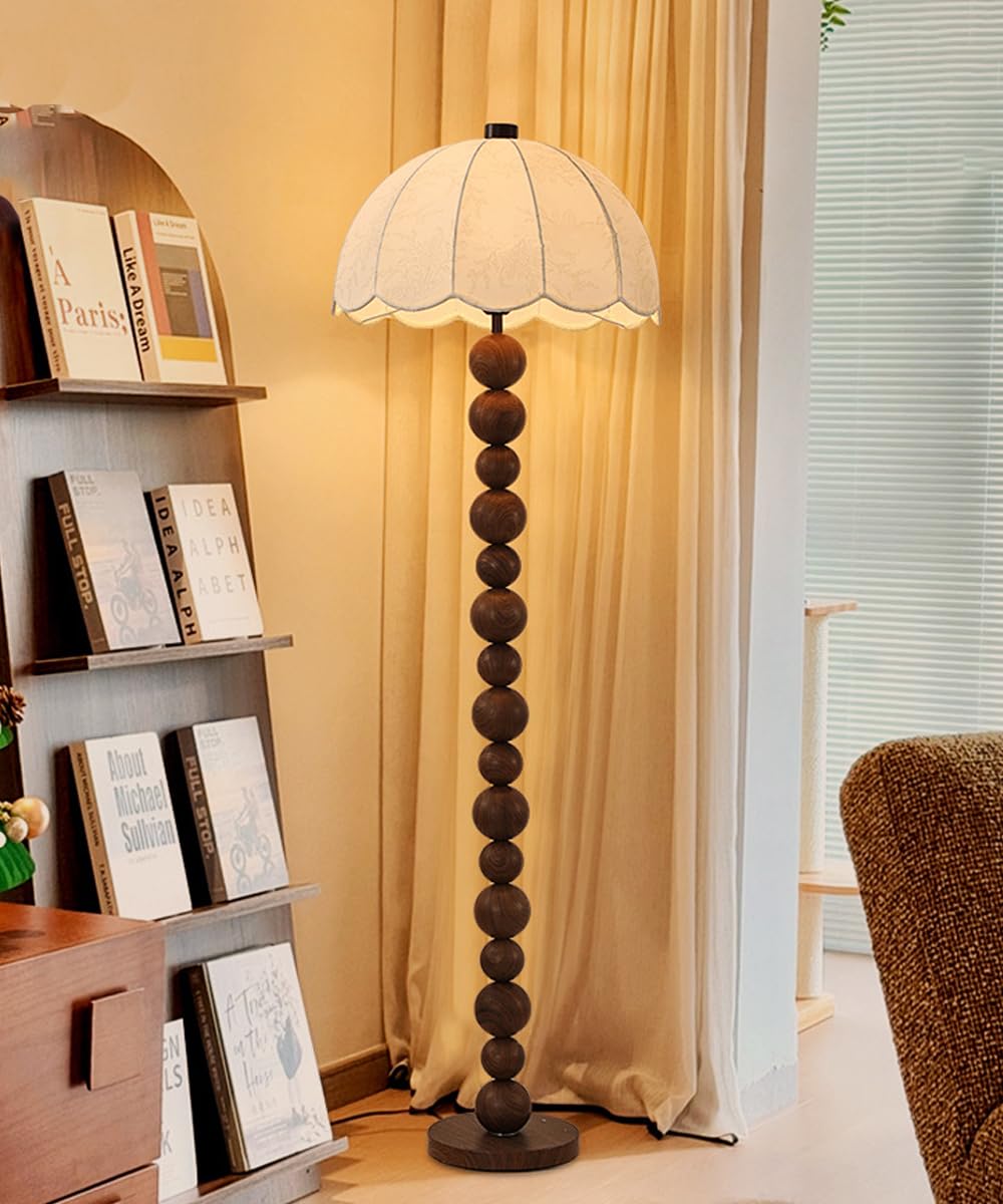 Lampa podłogowa Wabi-Sabi 55,9 cala, len, drewno, żelazo, tkanina, z kulistym korpusem, E26, ściemniana, do salonu, sypialni, czytelni, willi