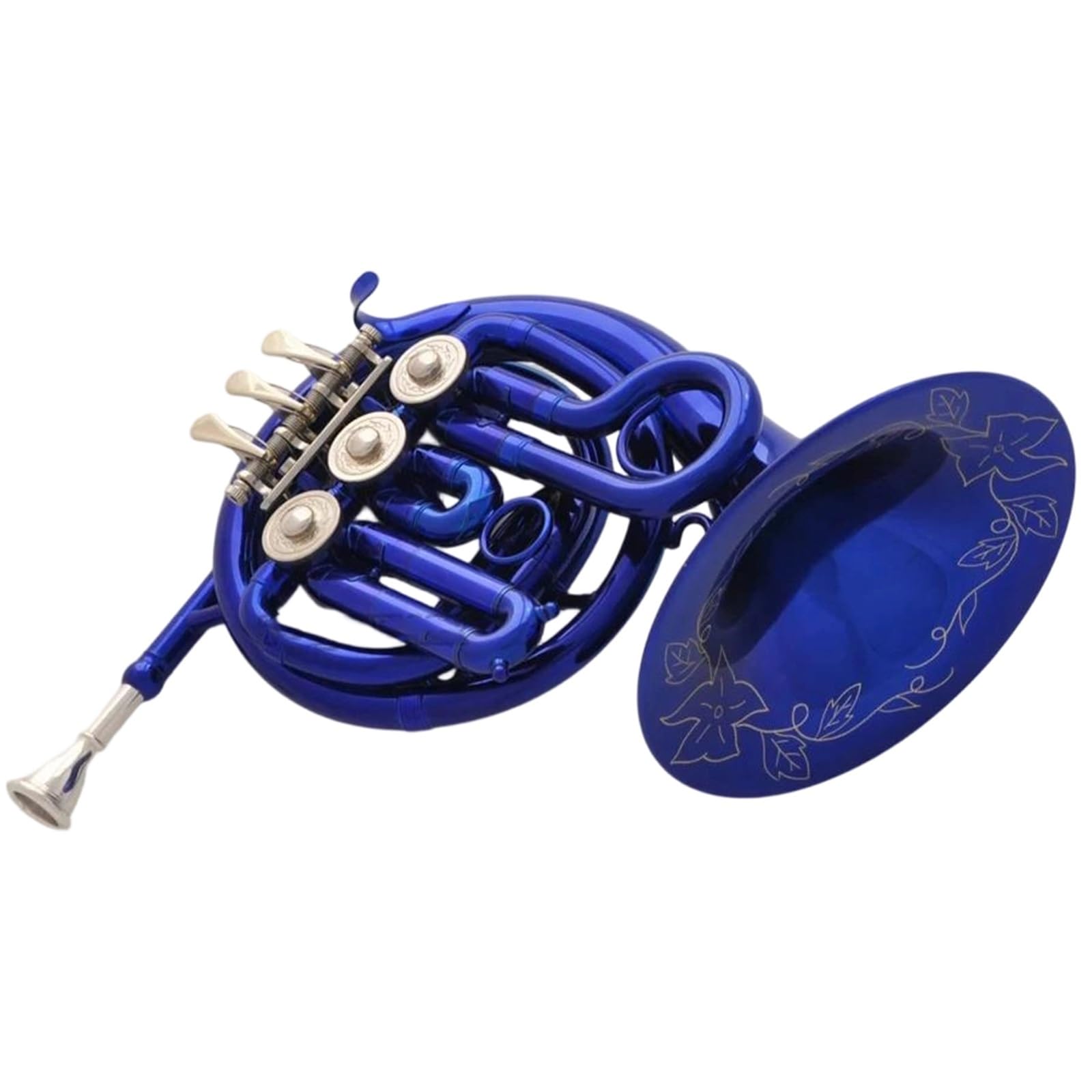 Instrument Muzyczny Waltornia Piękny Niebieski Mini Róg Grawerowany Dzwonek Bb Kieszonkowy Z Etui