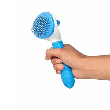 All Purpose Pet Grooming Brush, Blue and White, Self-Cleaning Slicker Brush for Dogs and Cats, 19 cm x 10.6 cm.