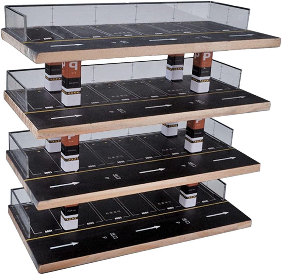 1/64 Scale Wooden Parking Garage Model - Miniature Car Display Case & Home Decor for 1:64 Scale Models (12.99x6.29x12.59 inch)