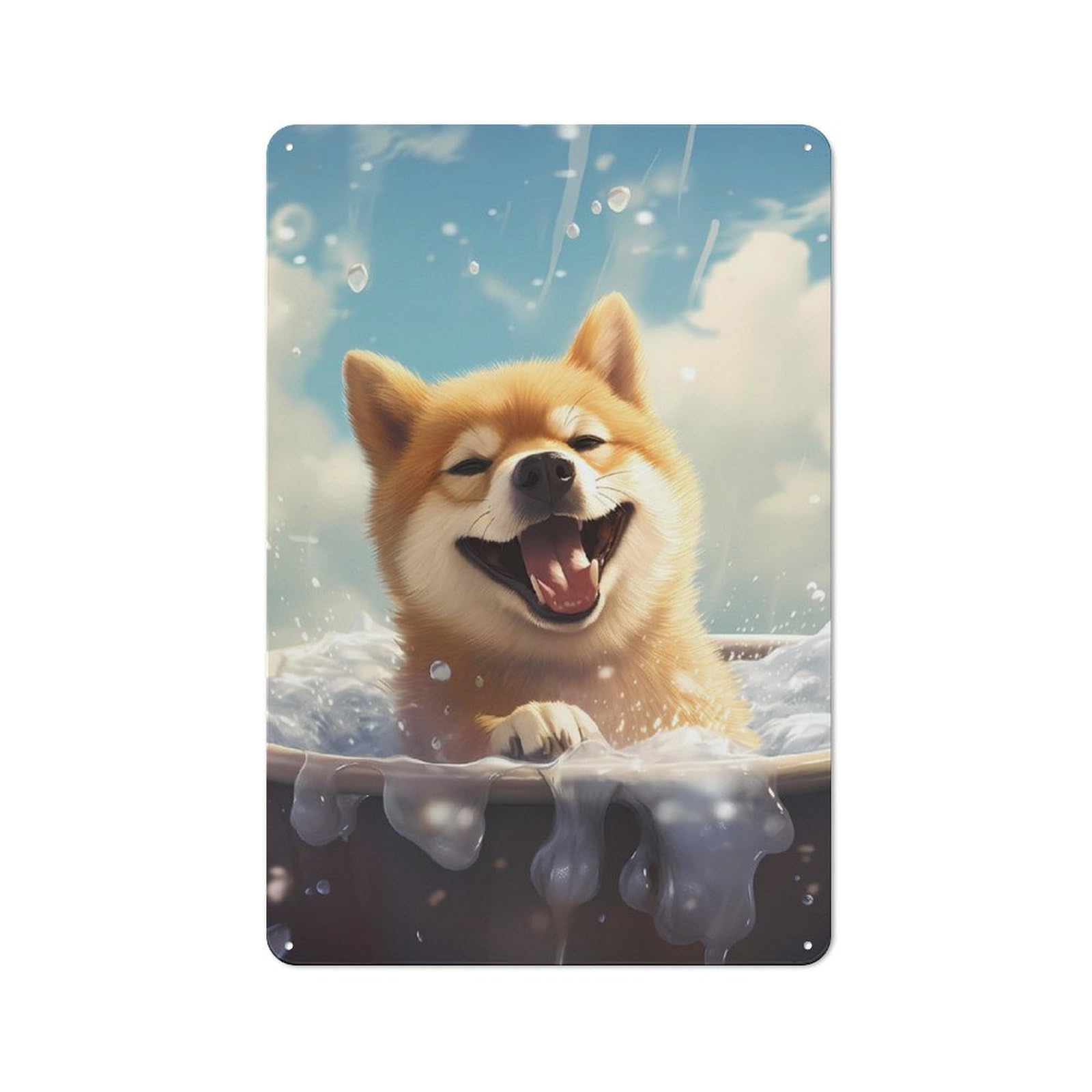 Junmoney Shiba Inu Puppy Water Pup 30X20cm Retro Metal Sign With For Man Cave Or Games Room, Tin Sign Wall Decor For Games Rooms And Man Caves